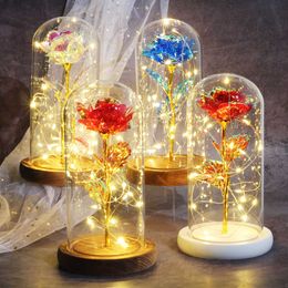 Valentine gift Beauty Eternal Rose Eternal LED light Beauty and Beast Rose in glass Dome birthday Gift for Valentine's Day Q0812