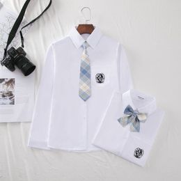 Clothing Sets Women's Jk School Uniform Spring Autumn V-neck Casual Business Long Sleeve White Shirt Tops Blouses For Student Clothes XS