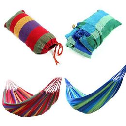 Portable Outdoor Garden Hammock Hang Bed Travel Camping Swing Hiking Canvas Stripe Hammocks Hanging Beds 605 R2