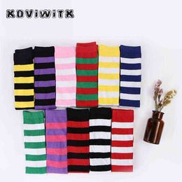 Rainbow Knee Stockings for Womens Sox sexy Thigh high long Stocking Stripe plus size Red\Black compression Girls winter Women Y1119