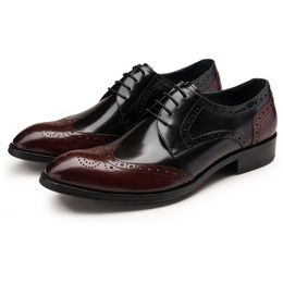 Retro Style Genuine Leather Brogue Shoes Men Pointed Toe Lace Up Formal Dress Shoes Business Party Wedding Office Shoes Men B25