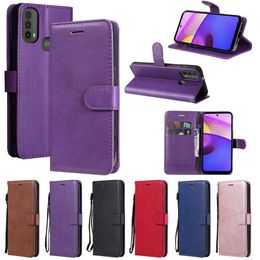 PU Plain Wallet Leather Cases Magnetic Flip Cover Lanyard Credit Card Slot For MOTO E7 Power E G Stylus 5G Play 2021 G9 G10 G30 G50 G60 One 5G Ace Edge S 20 Pro E20 E30 E40