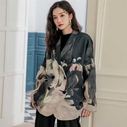 [EWQ] Korea Chic Casual Fashion Lapel Single-breasted Tie-dye Pockets Loose Long-sleeved Blazer Women Autumn Jacket E727H09 211019