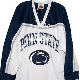 Real 001 real Full embroidery Penn State Nittany Lionss White Hockey Jersey 100% Embroidery Jersey or custom any name or number Jersey