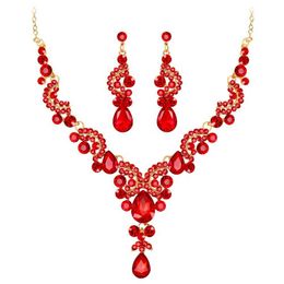 Jewellery Sets Luxury designer Bracelet Water Drop Rhinestone Inlaid Wedding Bridal Necklace Earrings Set