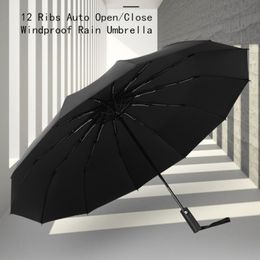 Three Fold Travel Umbrella Windproof 12 RIBS Auto Open & Close Collapsible Folding Compact Rain Umbrellas for Women and Men