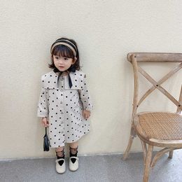 Autumn school girls casual dot dress Korean sailor collar long sleeve loose dresses for kids girl clothes 210615