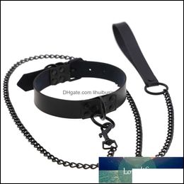 Pendant Necklaces & Pendants Jewelry Women Man Dark Black Punk Gothic Alternative Metal Pu Sexy Leather Collar Traction Rope Chain Bondage N