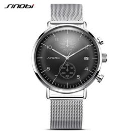 Sinobi 2020 New Business Watch Men Mesh Strap Wristwatch Luminous Pointer Watches Relogio Masculino Chronograph Watch Q0524