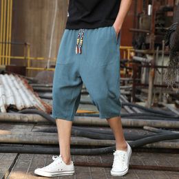 Chinese Style Harem Pants Men 2020 New Calf-length Joggers Men Streetwear Casual Beach Linen Shorts Sweatpants For Men X0723