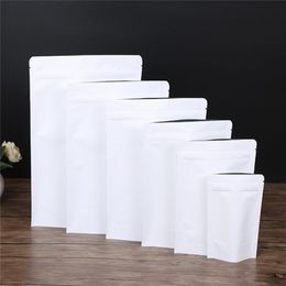 Stand Up White Kraft Paper Bag Aluminum Foil Packaging Pouch Food Tea Snack Smell Proof Resealable Bags Storage Package