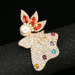 DFX016 Simulated Pearl Bead Fish Rose Gold Colour Vintage Pins and Brooches Bouquet Jewellery Women Crystal For Wedding