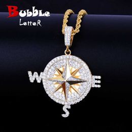 Compass Shape Necklace & Pendants Gold Colour Iced Cubic Zircon Men's Hip Hop Jewellery X0707