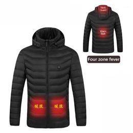 Outdoor T-Shirts 4 Areas Electric Heated Jackets USB Heating Coat Hooded Jacket Men Women Winter Thermal Warmer