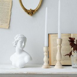 Candle Holders 1pc White Simple Antique Solid Wood Holder Wedding Table Decoration Living Room Stand