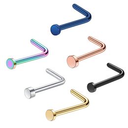 Wholes Drop Small Shape L Flat Top Rings Stainless Steel Piercing Studs Jewellery Invisible Nose Ring For Women