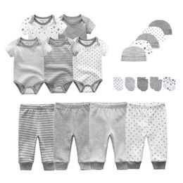 2021 Unisex Clothing Sets Newborn Boy Solid Bodysuits+Pants+Hats+Gloves Cotton Baby Girl Clothes Roupa de bebe 210309