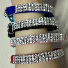 2021 NEW Shipping Diamante Bling luxry thick velvet Cat Collar with Elastic Safety Belt and Bell 4 Colors Assorted