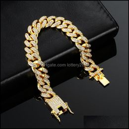 Link Jewelrylink Chain Luxury Rhinestone Bracelet Women Men Hiphop Cuban Link Bracelets Simple Design Gold Sier Colour Jewellery Gifts Drop D