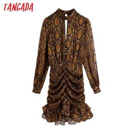 Tangada fashion women leopard party dress arrival Long Sleeve Ladies Tunic Mini Dress Vestidos BE344 210609