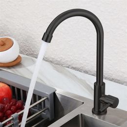 Matt black Single Cold kitchen faucet swivel kitchen tap, Europe style total sink tap 304 stainless steel 211108