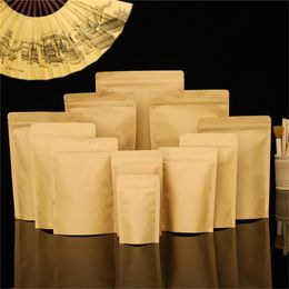 100pcs/lot Standing Up Brown Kraft Paper Bag with Inner Aluminized Foil Bags Reusable Coffee Food Tea Snack Package Bags