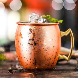Copper Mug Stainless Steel Beer Coffee Cup Moscow Mule Mug Rose Gold Hammered Copper Plated Drinkware sea shipping CCD8082