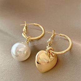 S925 needle Woman Jewellery Heart Dangle Earrings 2022 New Trend Asymmetrical Simulated Pearl Drop Earrings For Women Gifts