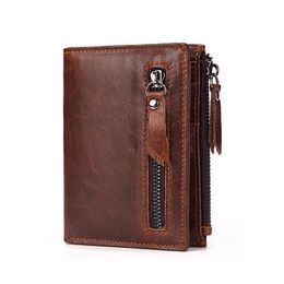 Wallets Selling Genuine Leather Wallet Men's Short Multi-function Zipper Card Holder Oil Wax Cowhide Bag