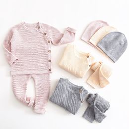 Baby Boy Girl Clothes Sets Spring Autumn Solid Newborn Baby Girl Clothing Long Sleeve Tops + Pants Outfits Casual Baby Pyjamas 210315