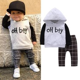 boy letters printed long sleeves t-shirt+pants infant 2pcs set newborn Baby boys clothes sets 210309