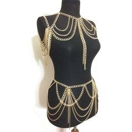2020 Fashion Jewellery Accessories Punk Heavy Metal Multilayer Tassel Gold Body Chain Long Necklace Statement Women