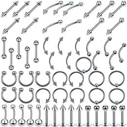 Stainless Steel Set Tongue Rings Body Piercing Eyebrow Belly Nose Nail Jewelry Accessories 110 Mixes Wholesale