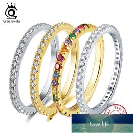 ORSA JEWELS Solid 925 Sterling Silver Teen Girls Stacking Rings Micro-inlaid Colourful Zircon Enternity Ring Fine Jewellery OSR63 Factory price expert design Quality