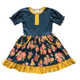 Baby Girls Clothing Girls Short Sleeve Dress With Floral Print Children Girls Casual Party Dresses Boutique Cotton Kids Clothes Q0716