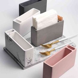 Nordic Ins Home Desktop Decoration Tableware Supplies Tissue Paper Holder Cement Box Storage Toothpick 210818