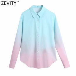 Zevity Women Fashion Colour Tie Dyed Gradual Smock Blouse Office Ladies Long Sleeve Business Shirts Chic Blusas Tops LS7662 210603