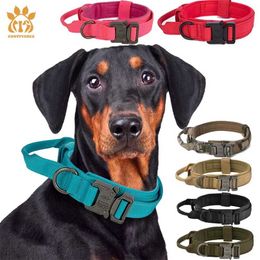 Tactical Dog Collars Outdoor Traction Military Pet Collar Durable 1050D Nylon Fabric Medium and Large Training With Handle 211022