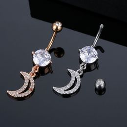 Surgical Steel Moon Belly Button Rings Clear CZ Navel Ring Round Zircon Body Piercing Jewelry