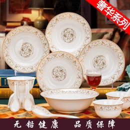 Shipping 14 head bone china tableware sets Jingdezhen bowl dish Jinzhong Korean Everosehigh quatity