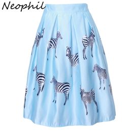 Neophil Winter Women Printed Pleated Midi Skirts Zebra Pattern High Waist Flare Elastic Fashion Party Skirts Saia S1607025 210311