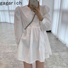 Gagarich Women Dresses 2021 Spring Autumn Korean Chic Simple Casual Girls Loose Dark Black Round Neck All-Match Short Vestidos Y1204