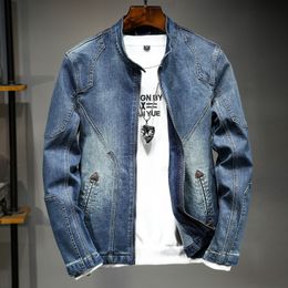 new fashion mens jackets vintage trend style cotton slim fit denim coats male stand collar long sleeve casual jacket size m4xl