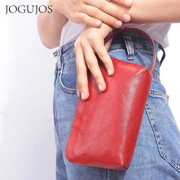 Wallets Fashion Genuine Leather JOGUJOS Phone Purse Clutch Women Long 2021 Solid Cowhide Top-Handle Bags Ladies Coin Purse