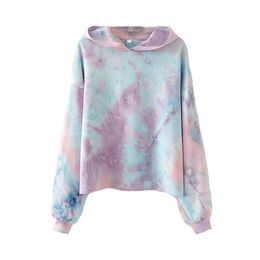 2021 New design women's fashion cool hooded tie-dying gradient Colour short sweatshirt hoodies tops SML