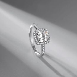 S925 Sterling Silver Simulation Moissanite Square Clear Diamond Ring Opening Adjustable Couple Jewelry Gift