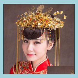 Wedding Hair Jewellery Retro Chinese Style Phoenix Crown Aessory Crowns Bands Tiaras Hairgrips Headpieces Headbands Drop Delivery 2021 1Nyg6