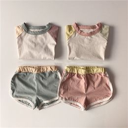 Sommer Kinder Patchwork runde Nackenshorts Sportanzug Baby Kleidung Set Little Girl Clothes 210701