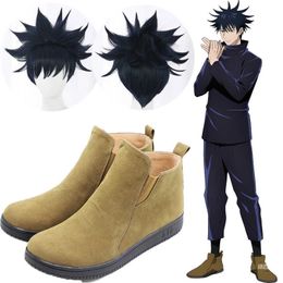Jujutsu Kaisen cosplay Fushiguro Megumi Cosplay Wigs shoes Short Heat Resistant Synthetic Hair Halloween Carnival Party Boots Y0903