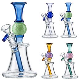 Wholesale 7 Inch Hookahs Heady Glass Bongs Ball Shape Water Pipes Straight Perc N Holes Percolator Oil Rigs 14mm Small Mini Dab Rig With Bowl